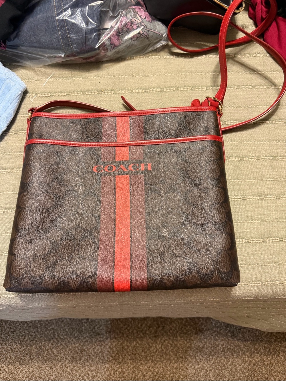 Coach Brown Crossbody with Red Racing Stripe